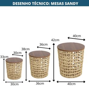 Kit 3 Mesas de Apoio Sandy Or Design Tampo em Madeira Estruta em Fibra Natural -5-